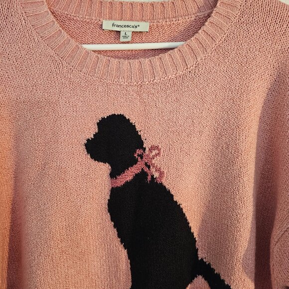 Brand New Francesca's Bow Dog Graphic Pullover Sweater in pink Women Large - Picture 2 of 5